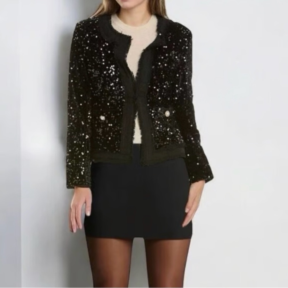 Nanette Lepore Black Sequin Blazer size s